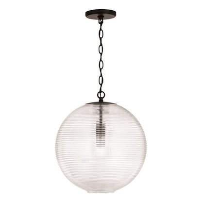 Capital Lighting Dolan 1 Light Pendant, Black/Clear Ribbed - 349911MB