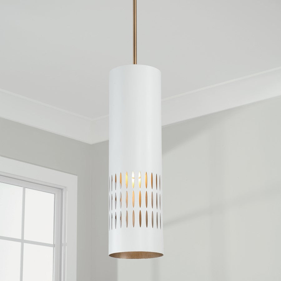 1 Light Pendant, Aged Brass/White