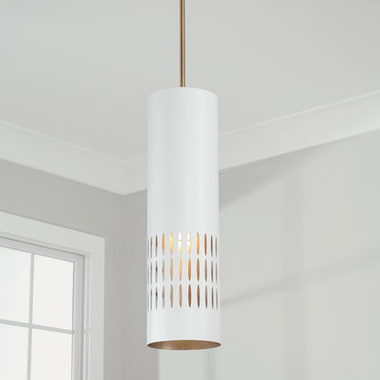 1 Light Pendant, Aged Brass/White