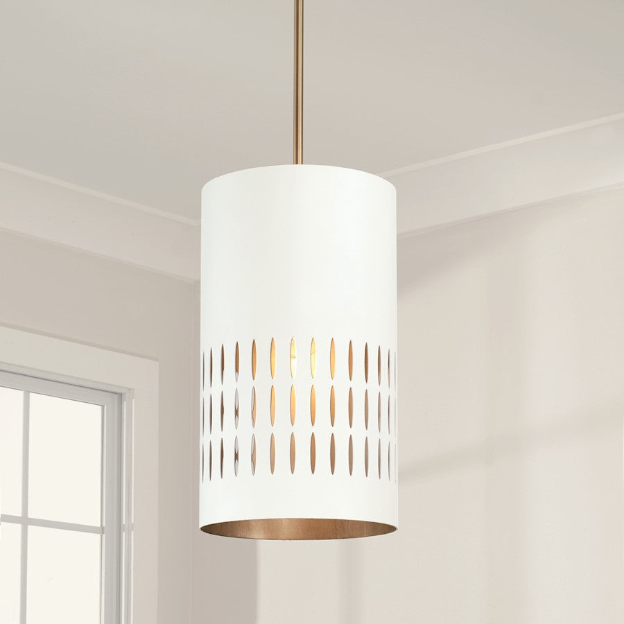 1 Light Pendant, Aged Brass/White