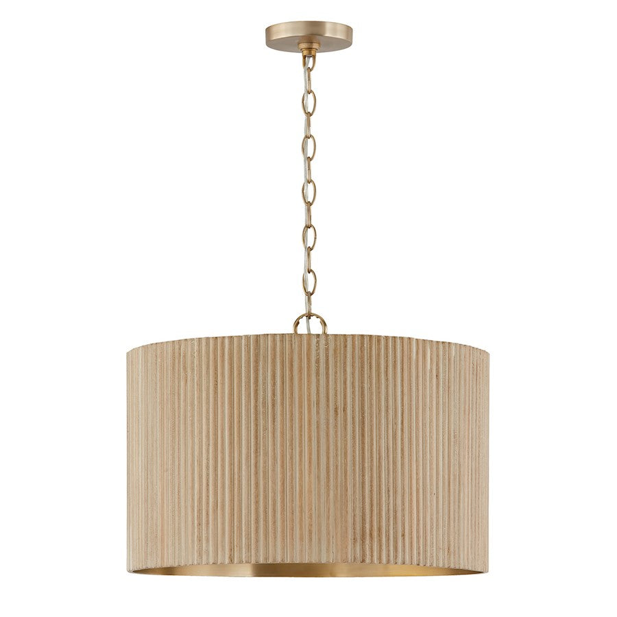 Capital Lighting Donovan 4 Light Pendant, White Wash/Brass - 350741WS