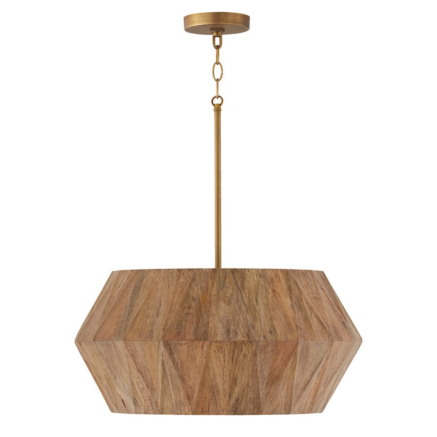 Capital Lighting Nadeau 4 Light Pendant, Light Wood/Patinaed Brass - 351041LW