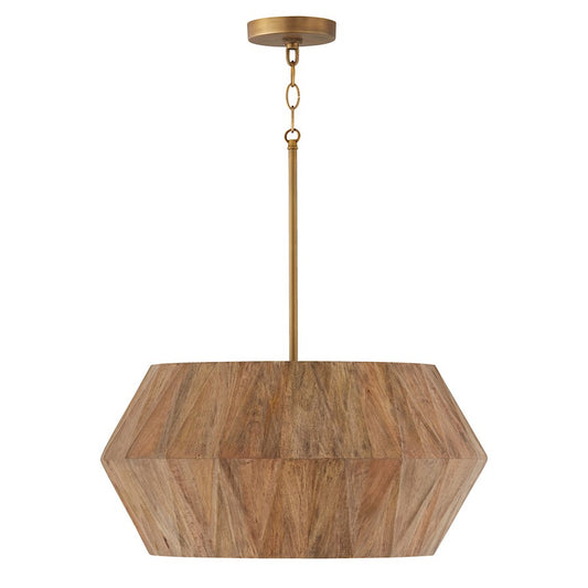 Capital Lighting Nadeau 4 Light Pendant, Light Wood/Patinaed Brass - 351041LW