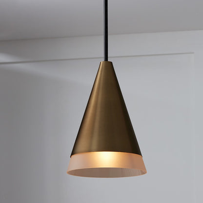 1 Light Pendant, Brass/Black/Frosted