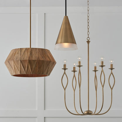 1 Light Pendant, Brass/Black/Frosted