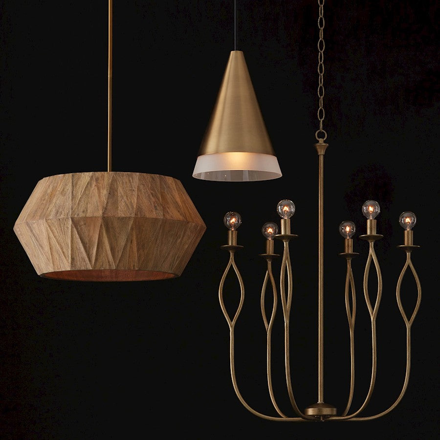 1 Light Pendant, Brass/Black/Frosted