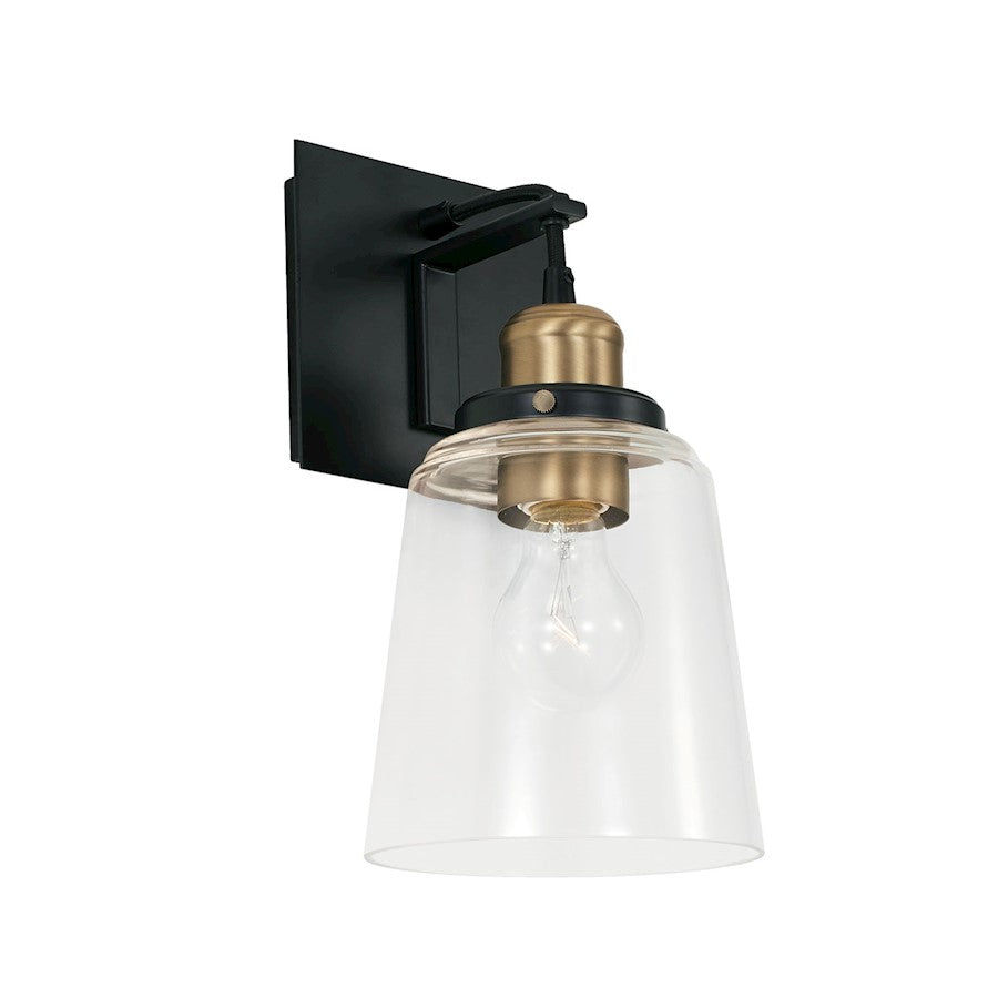 Capital Lighting Fallon 1 Light Sconce, Aged Brass/Black/Clear - 3711AB-135