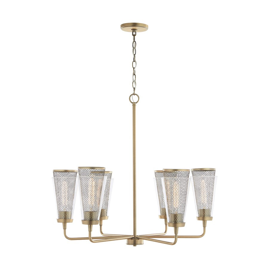 6 Light Chandelier, Aged Brass