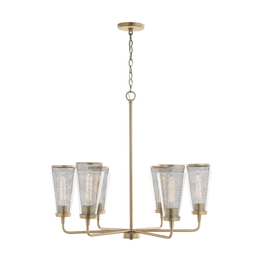 6 Light Chandelier, Aged Brass