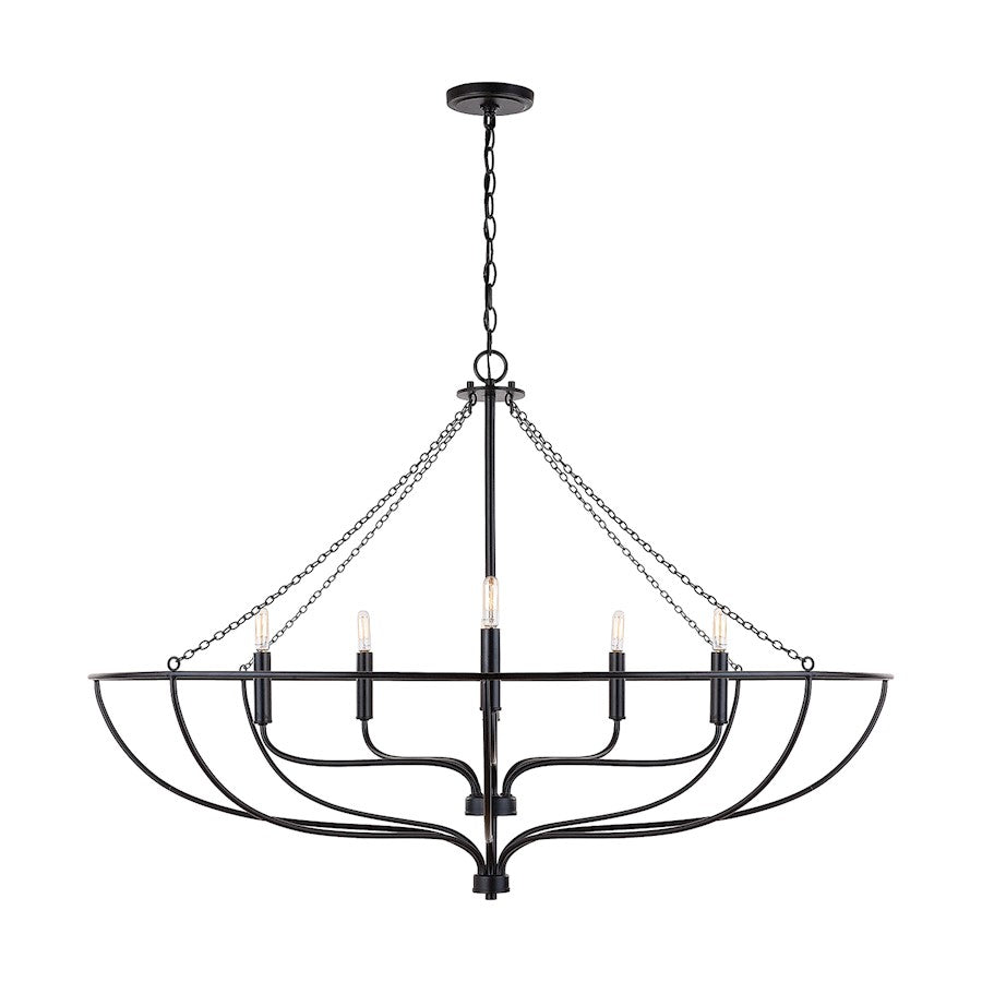 6 Light Chandelier, Matte Black