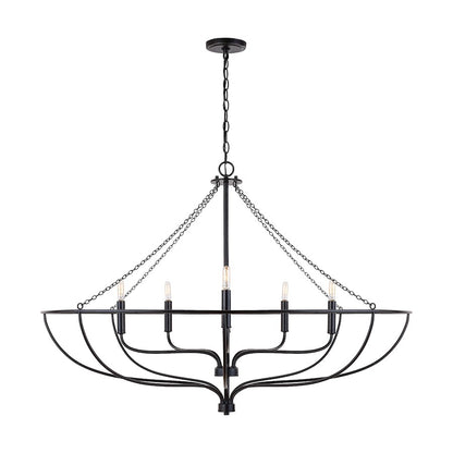 6 Light Chandelier, Matte Black