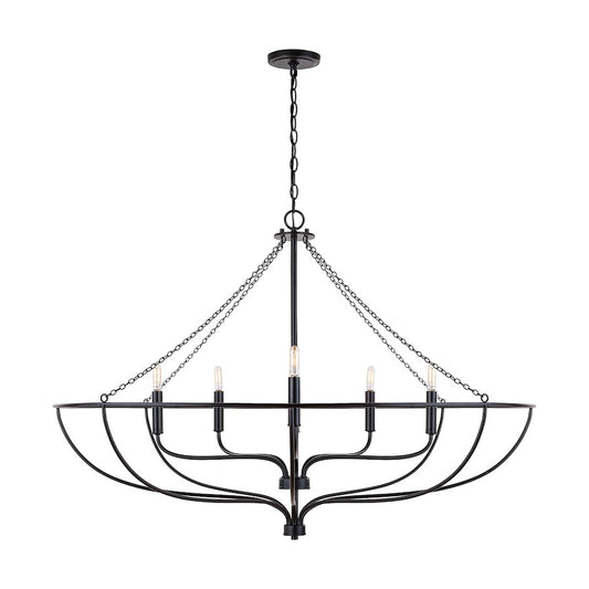 6 Light Chandelier, Matte Black