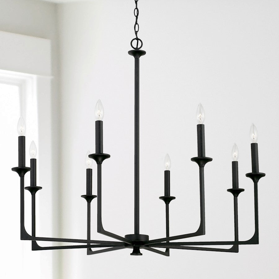 8 Light Chandelier in Black Iron