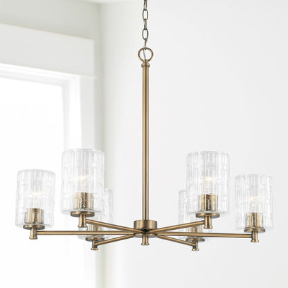 6 Light Chandelier, Embossed