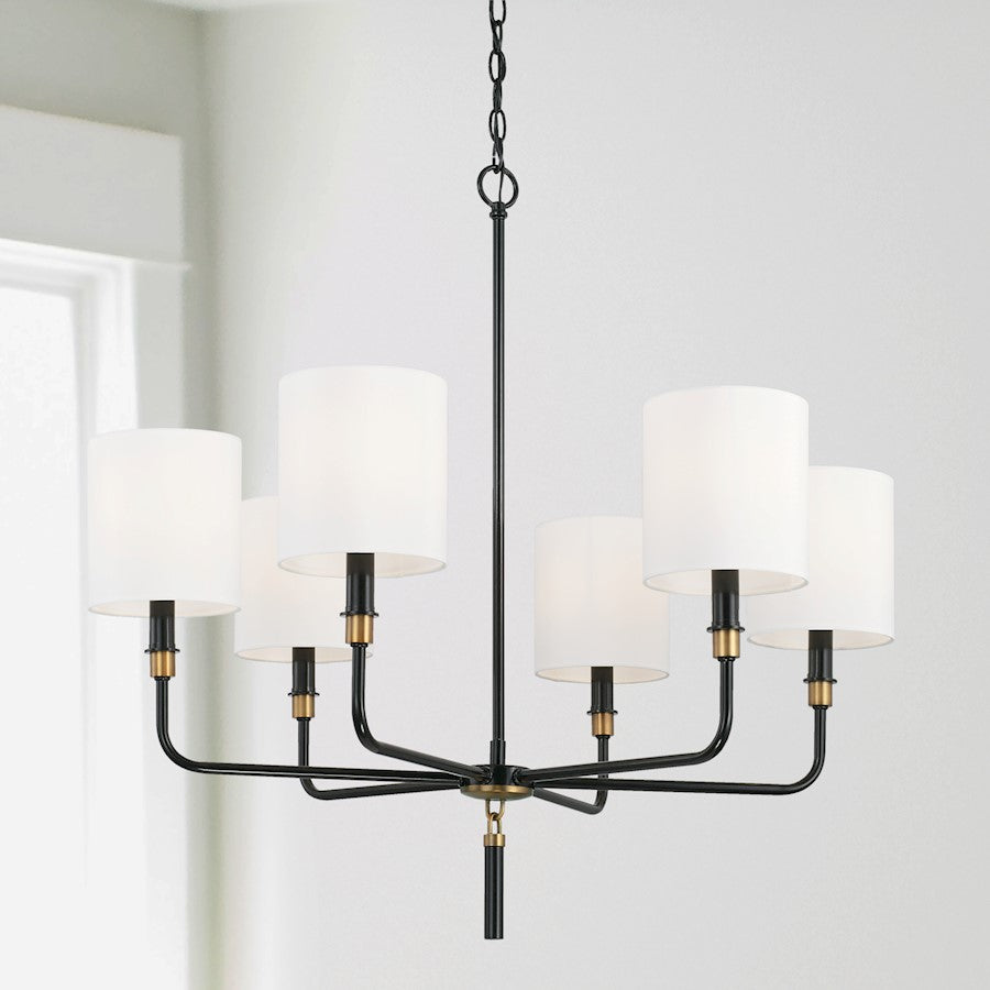 6 Light Chandelier, Glossy Black