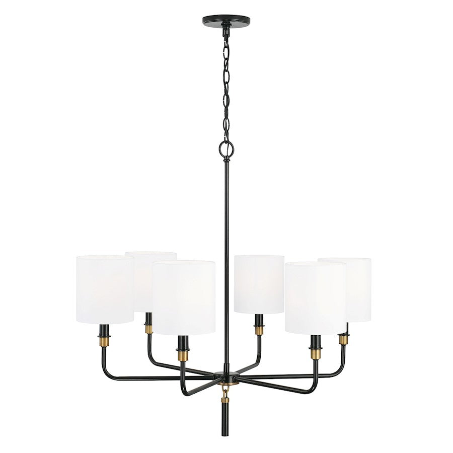 6 Light Chandelier, Glossy Black