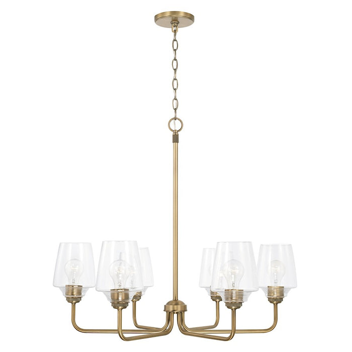 Capital Lighting Miller 6 Light Chandelier, Brass/Clear Ribbed - 442261AD-512