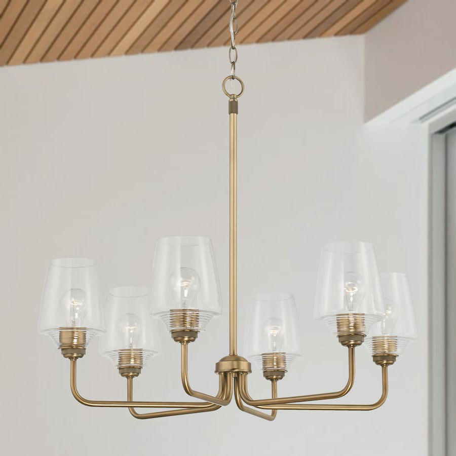 6 Light Chandelier, Clear Ribbed