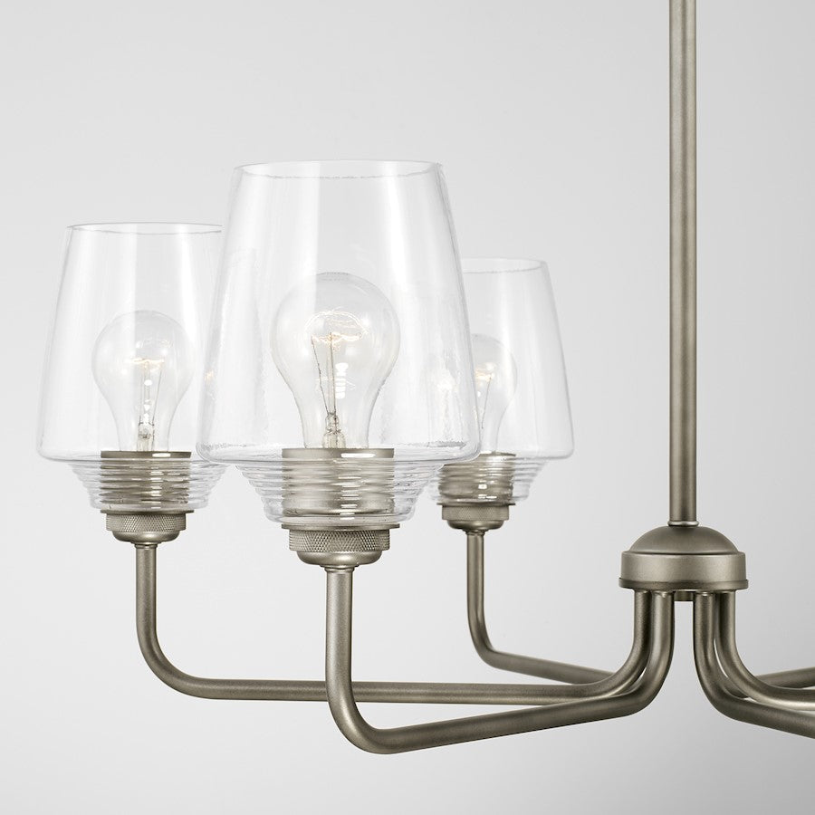 6 Light Chandelier, Clear Ribbed