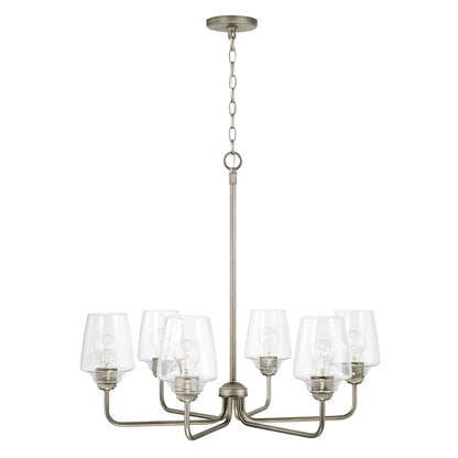 6 Light Chandelier, Clear Ribbed