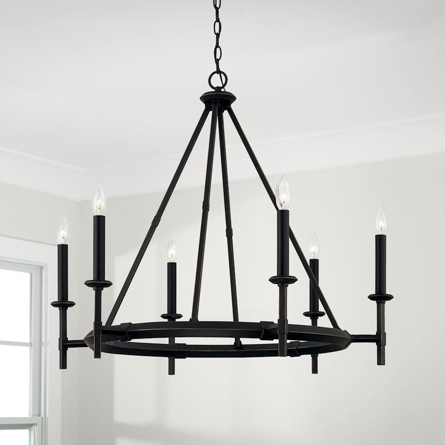 6 Light Chandelier, Brushed Black Iron