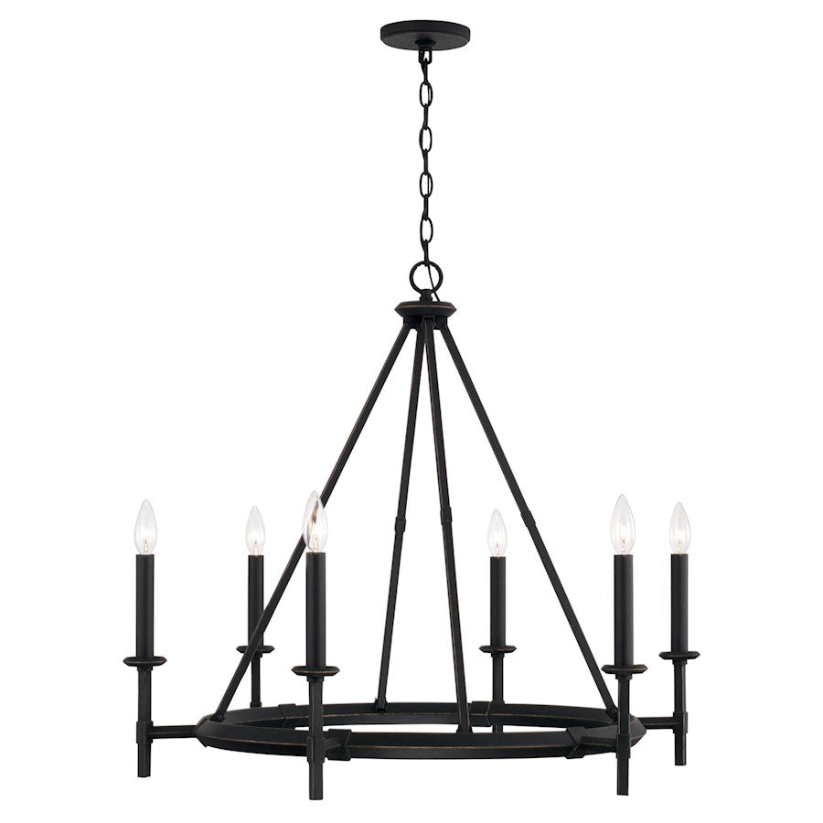 6 Light Chandelier, Brushed Black Iron