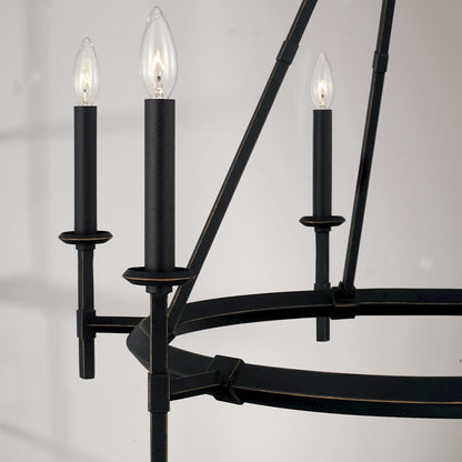 6 Light Chandelier, Brushed Black Iron