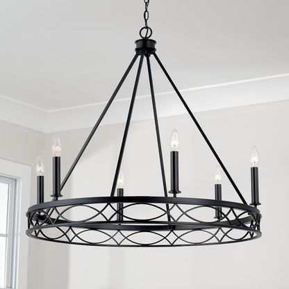 6 Light Chandelier, Matte Black