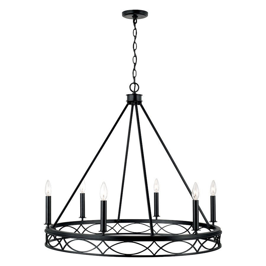 6 Light Chandelier, Matte Black