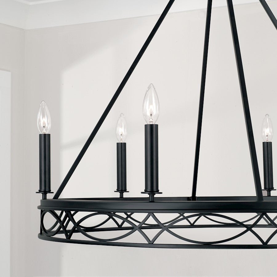 6 Light Chandelier, Matte Black