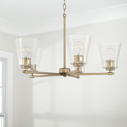 5 Light Chandelier, Clear Seeded