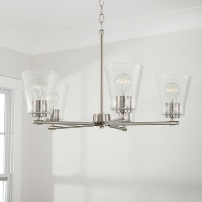 5 Light Chandelier, Clear Seeded