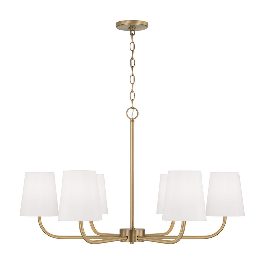 Capital Lighting Brody 6 Chandelier, Brass/White Fabric - 449462AD-706