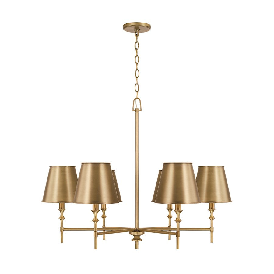 Capital Lighting Whitney 6 Light Chandelier, Brass/White - 449761AD-707