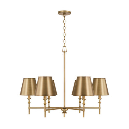 Capital Lighting Whitney 6 Light Chandelier, Brass/White - 449761AD-707