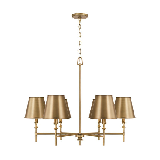 Capital Lighting Whitney 6 Light Chandelier, Brass/White - 449761AD-707