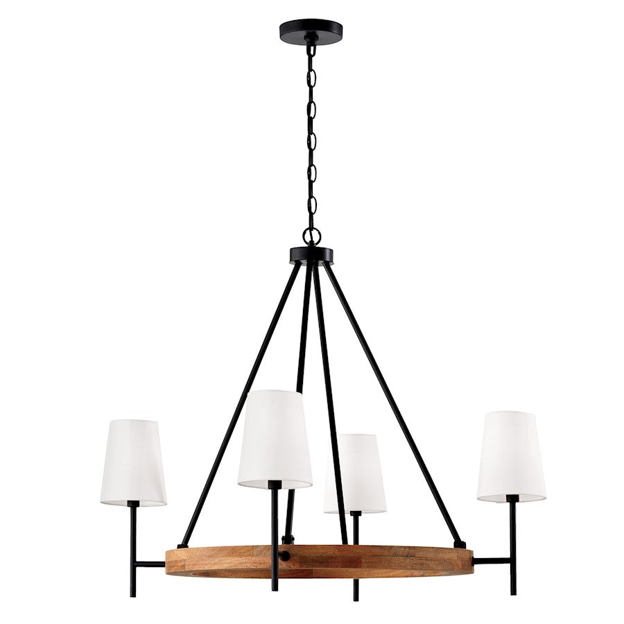 Capital Lighting Jonah 4 Chandelier, Wood/Black/White Fabric - 450841WK-709