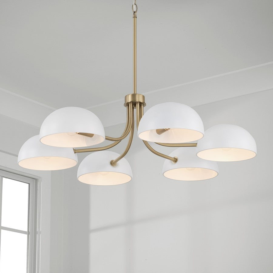 6 Light Chandelier, Brass