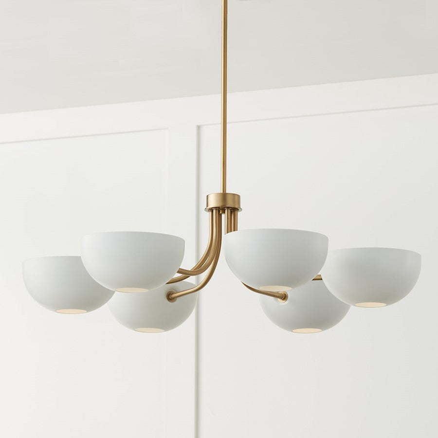 6 Light Chandelier, Brass