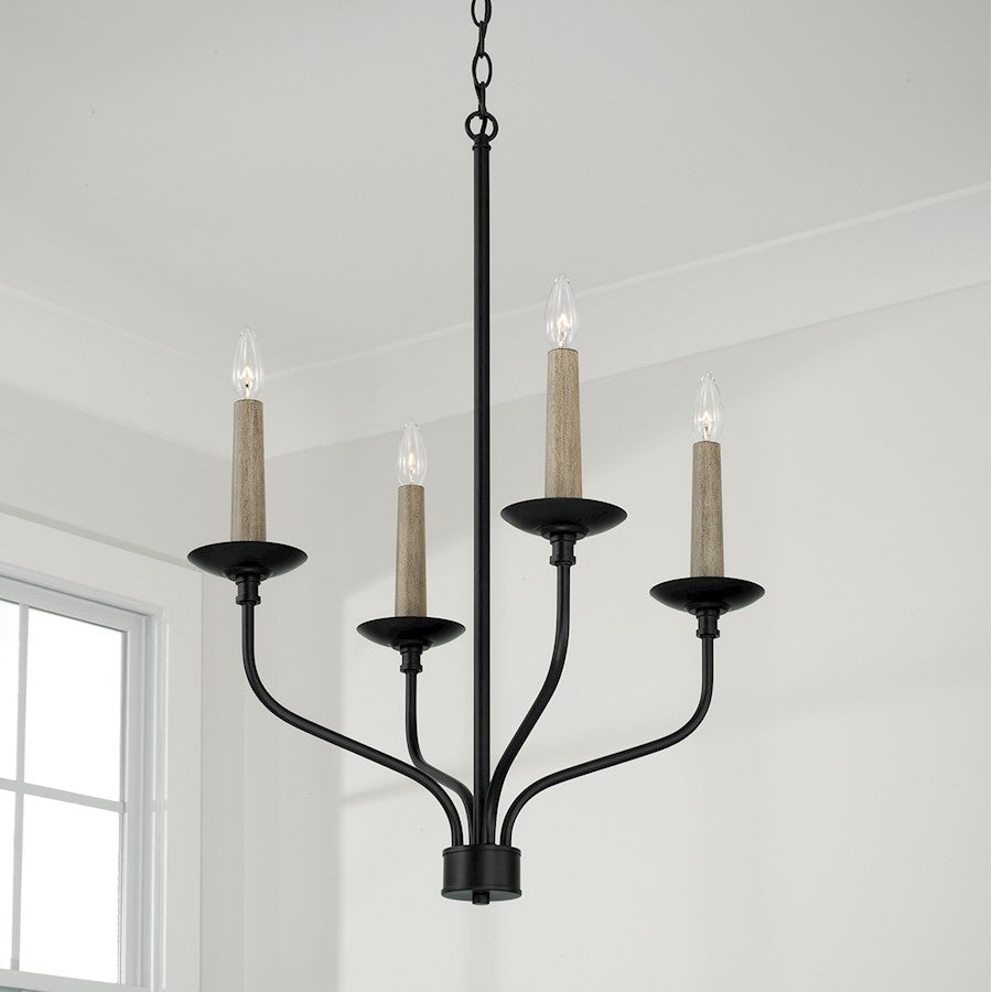 4 Light Chandelier, Black