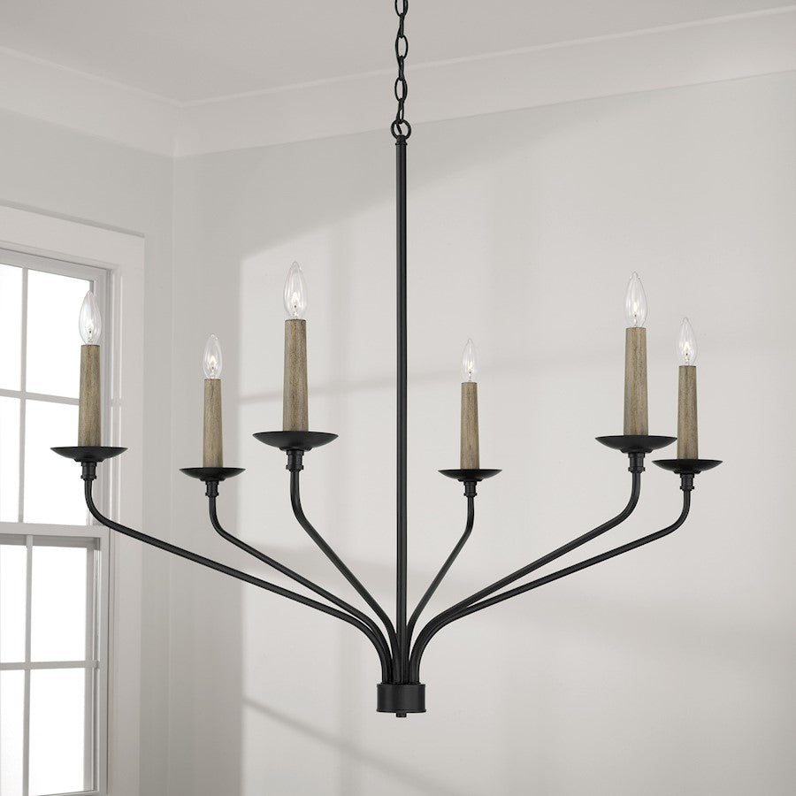 6 Light Chandelier, Black