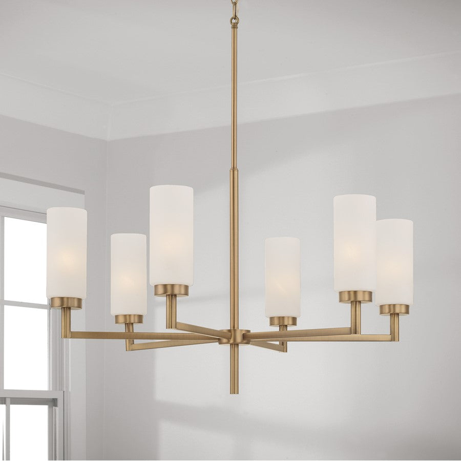 6 Light Chandelier, Brass