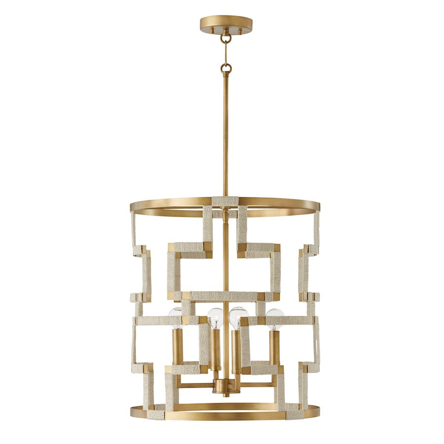 Capital Lighting Hala 4 Light Foyer, Bleached Natural Jute/Brass - 541041NL