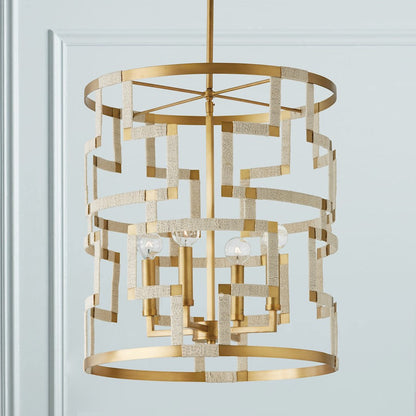 Capital Lighting Hala 4 Light Foyer, Bleached Natural Jute/Brass