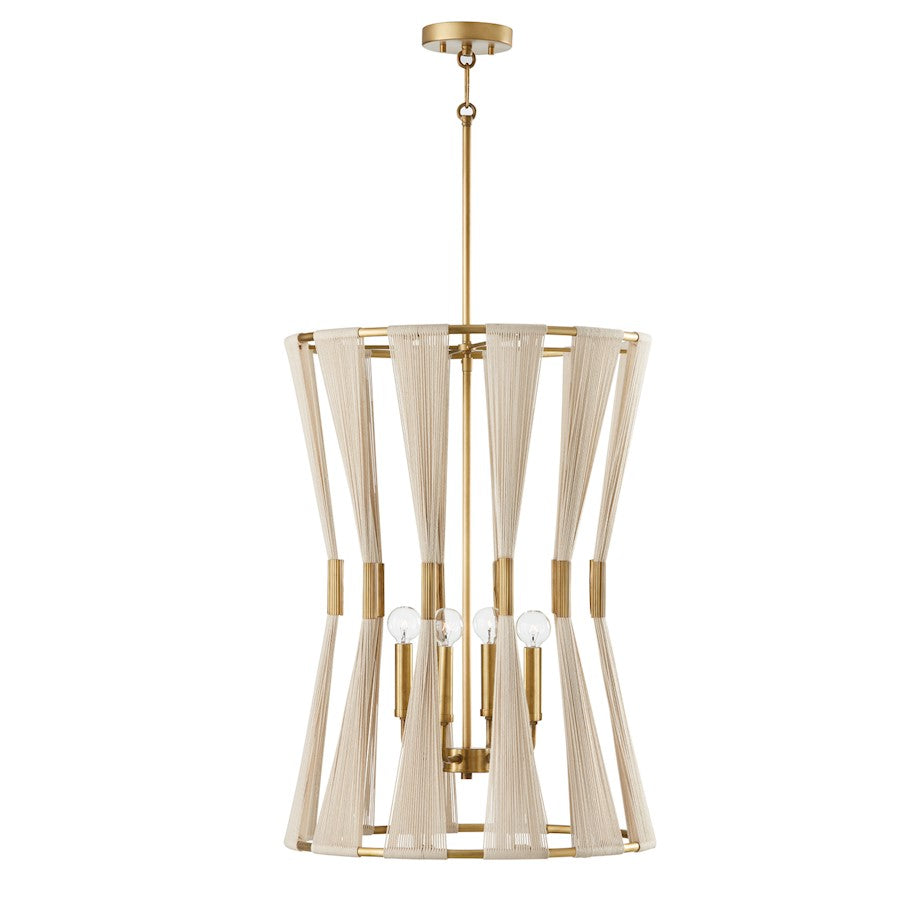 Capital Lighting Bianca 4 Light Foyer, Bleached Natural Rope/Brass - 541141NP