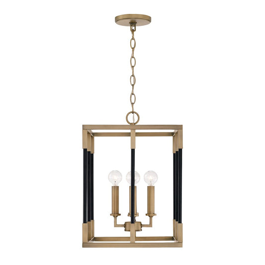 Capital Lighting Bleeker 4 Light 13" Foyer, Aged Brass/Black - 544741AB