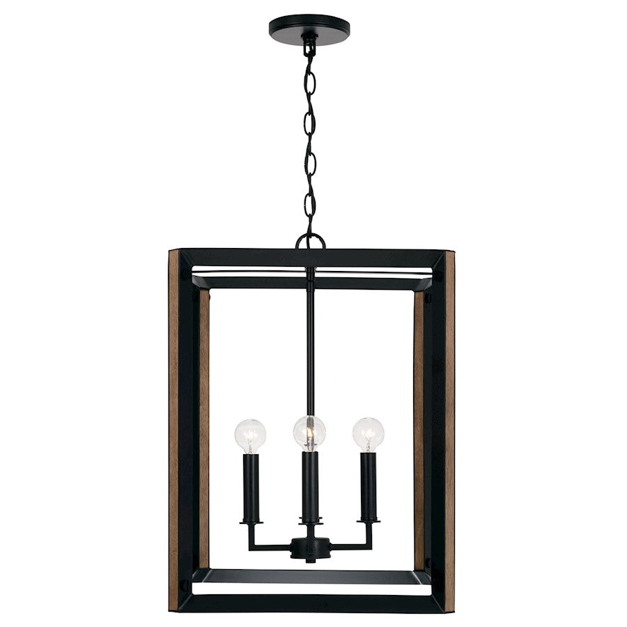 Capital Lighting Rowe 4 Light 16" Foyer, Matte Black/Brown Wood - 545442KD