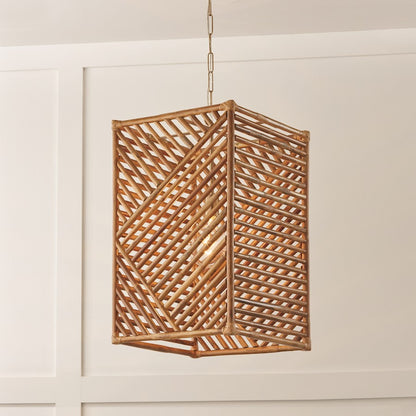 1 Light Foyer Pendant, Brass/Natural