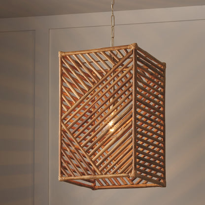 1 Light Foyer Pendant, Brass/Natural