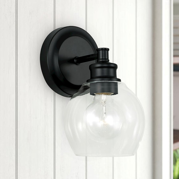 Capital Lighting Mid Century 1 Light Sconce in Matte Black/Clear